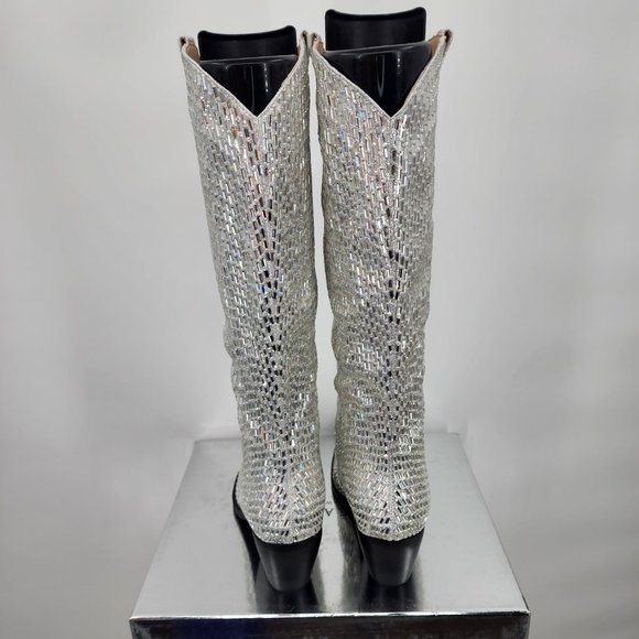 AZALEA WANG Driven Silver Sequin Mirror Tall Western Cowboy Boots 6-10 NWT - Picture 14 of 17
